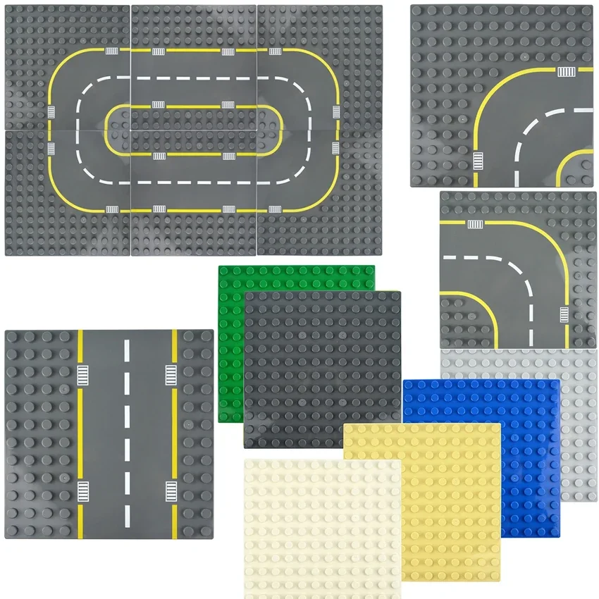 Large Size Baseplate 12*12 Dot Building Block Road Street T-Junction Big Particle Bottom Plate Floor Compatible Duploes Bricks