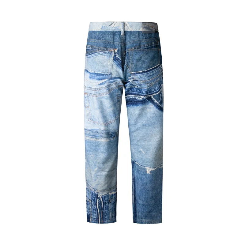 

Jeans Men's Street Trend Fashion Loose Washed-out Straight Stitching Design Handsome High Street Wide Leg Leisure Pants