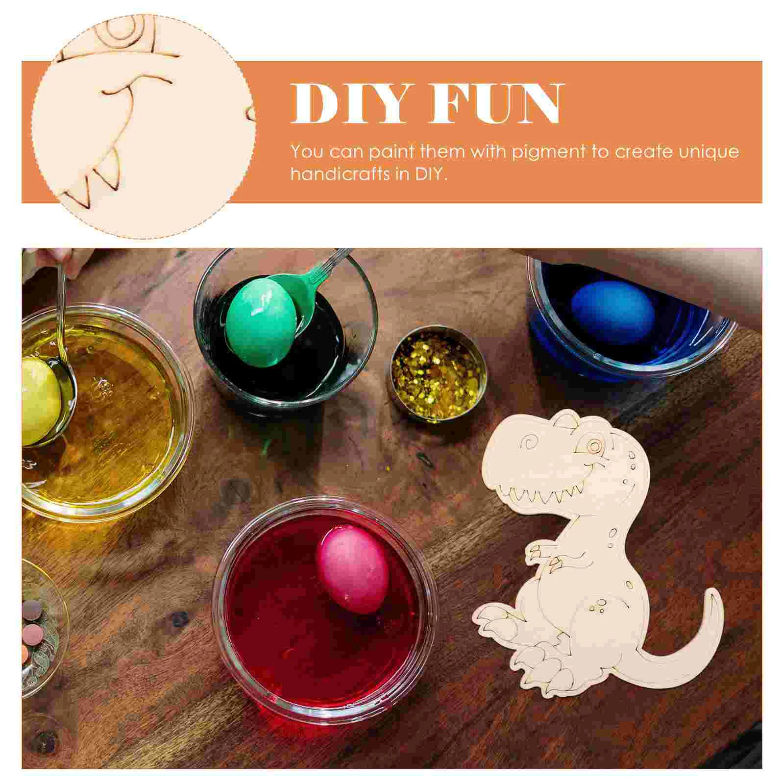 8 Pcs Kids and Crafts Wooden Dinosaur Chips Toy Painting Toys Graffiti DIY