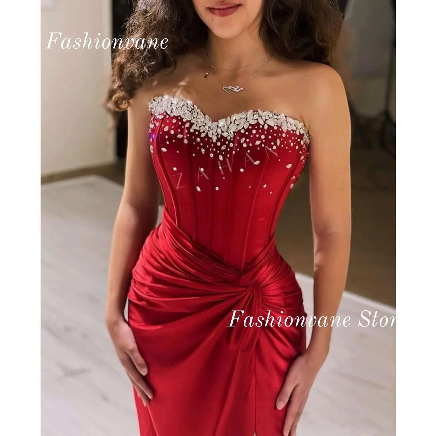 

Sweetheart Crystal Prom Dress Pleat Saudi Arabia Sequins Beadings Mermaid Evening Dress Red Stain Wedding Dress Customized 2026