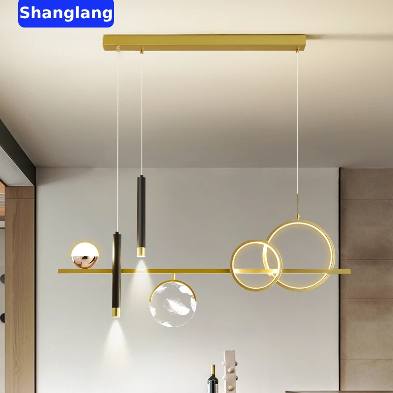 Modern LED Chandeliers Nordic Gold Feather For Living Room Kitchen Dining Room Bar Hanging Lamp Home Lustres Pendant Lights