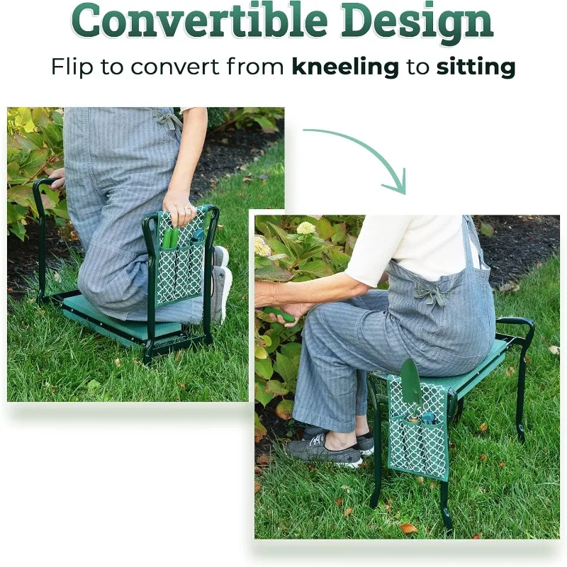 Kneeler & Stool for Gardening, Foldable Garden Seat for Storage, Garden Kneelers for SeniorsBench Comes with Tool Pouch & Gloves