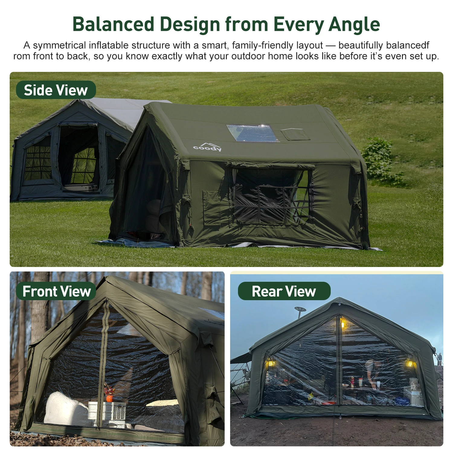 

Надувная палатка Coody 10.0 Air Tent - Армейский зеленый цвет, роскошная большая палатка для кемпинга на открытом воздухе, семейная, из хлопковой ткани, для кемпинга, для квадроциклов и UTV