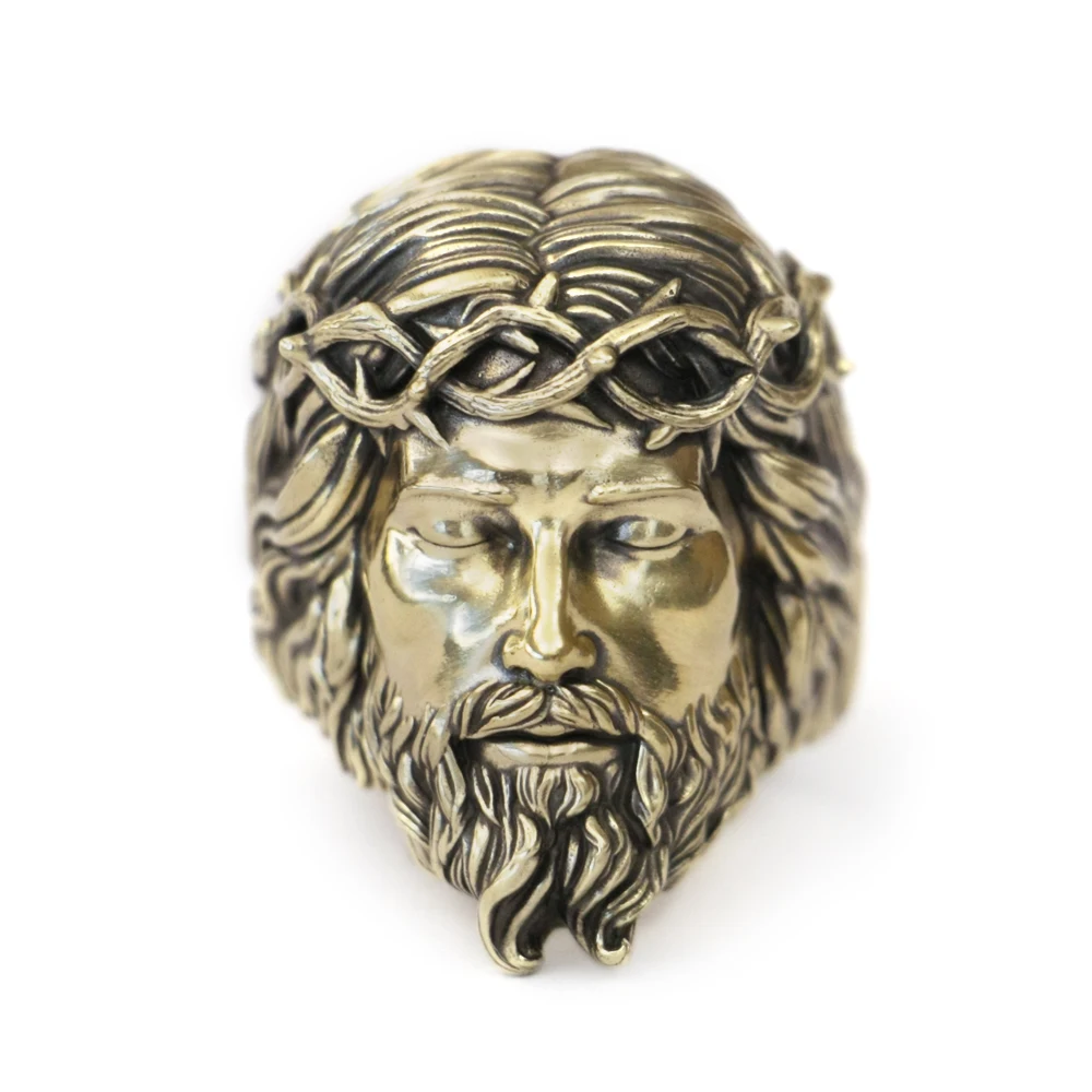 Brass Jesus Christ Ring Mens Biker Punk Adjustable Ring BR434 US Size 8~15