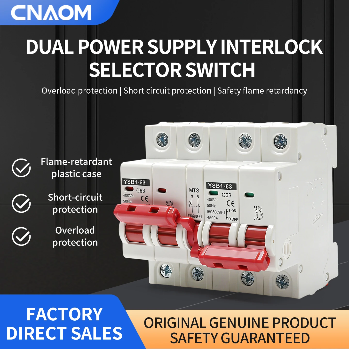 1P+1P 2P+2P MTS AC Dual Power Manual Transfer Interlock Circuit Breaker Din Rail Isolating Discounnecting Switch MCB 16A 40A 63A