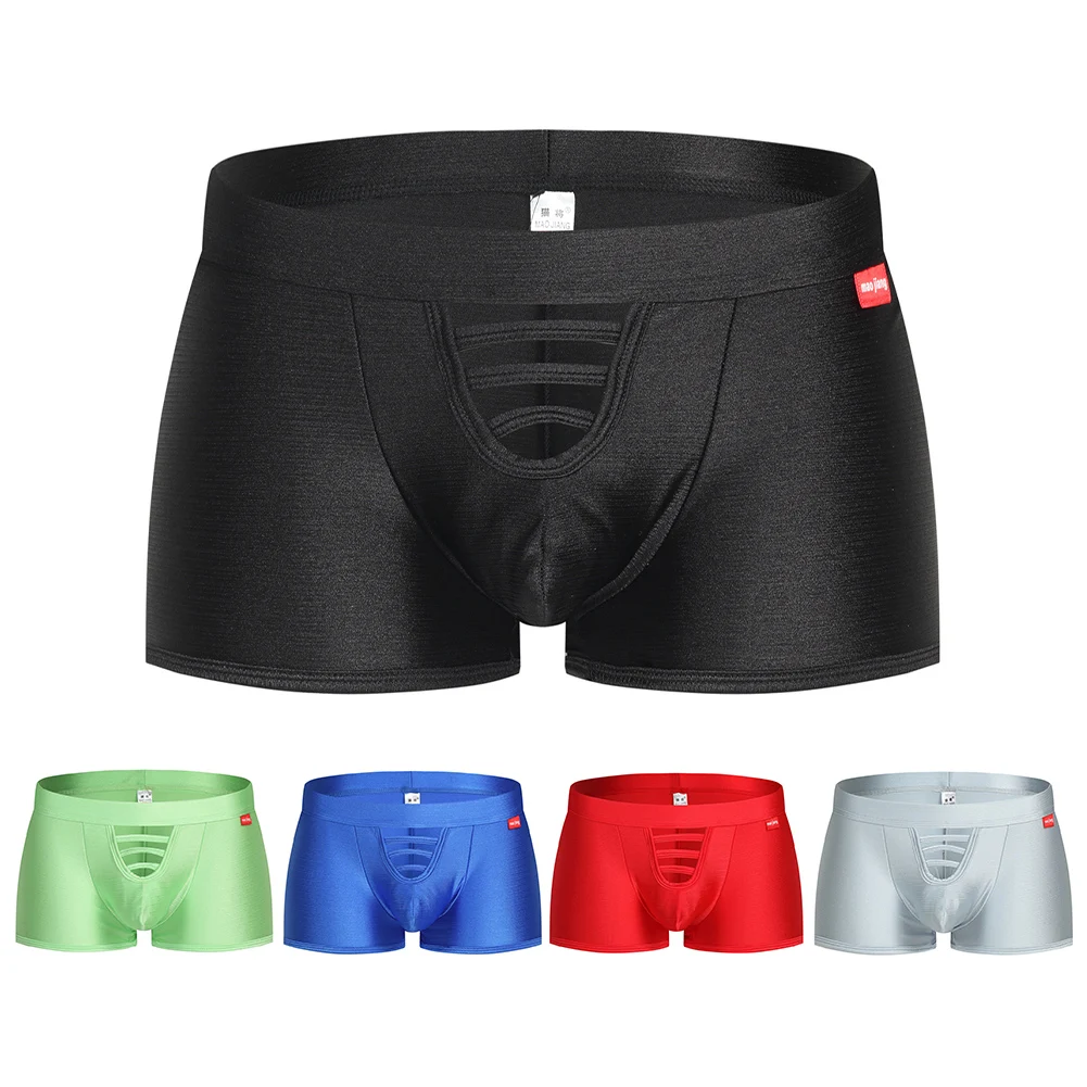 Mens Oil Glossy Shorts Sports Fitness Gym Bottoms Trunks Shiny Solid Hollow Pouch Bikinis Shorts Mid-Waist Lingerie