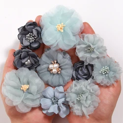 10Pcs/set Blue Chiffon Fabric Artificial Flowers for Wedding Bride Invitation Bouquet Hat Dress Shoes Decoration