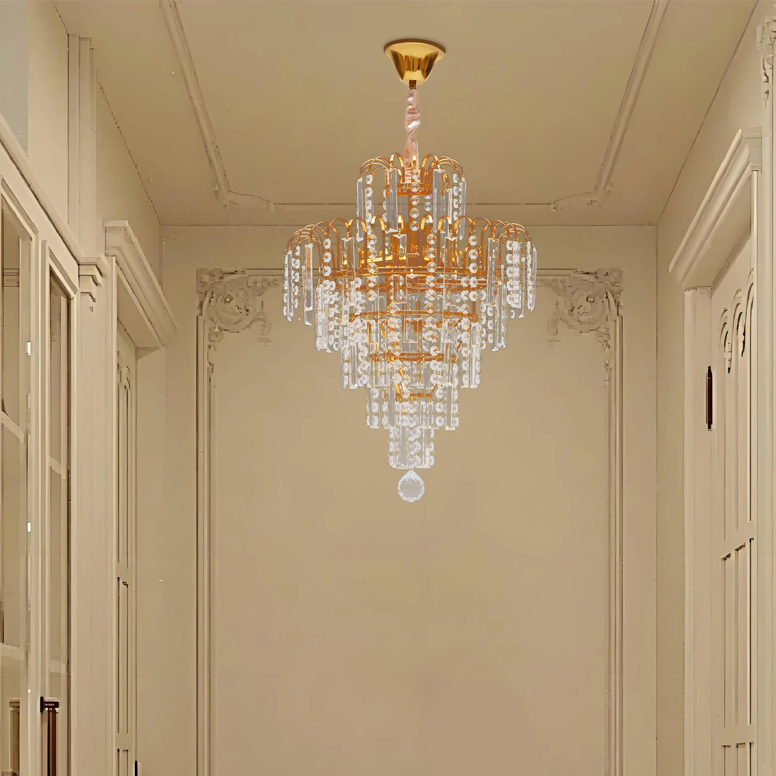 Elegant Modern Ceiling Light K9 Crystal Chandelier Pendant Lighting Fixture Lamp Metal+Glass Gold Polishing and Electroplate