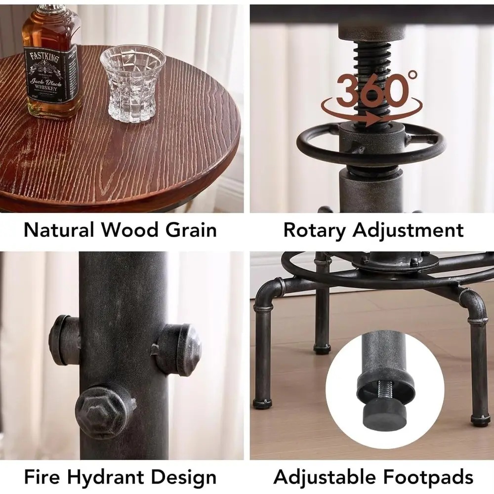 Промышленный винтажный барный стол с регулируемой высотой и железной спинкой, черный (1 стол + 2 стула)