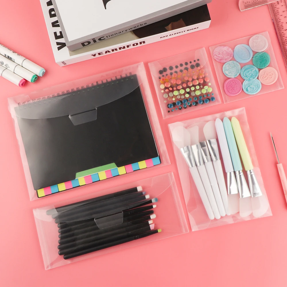 クリアスタンプとディープラスチックストレージバッグ、カッティング用の封筒ポケット、さまざまなサイズ、ステンシルオーガナイザー、ホルダー