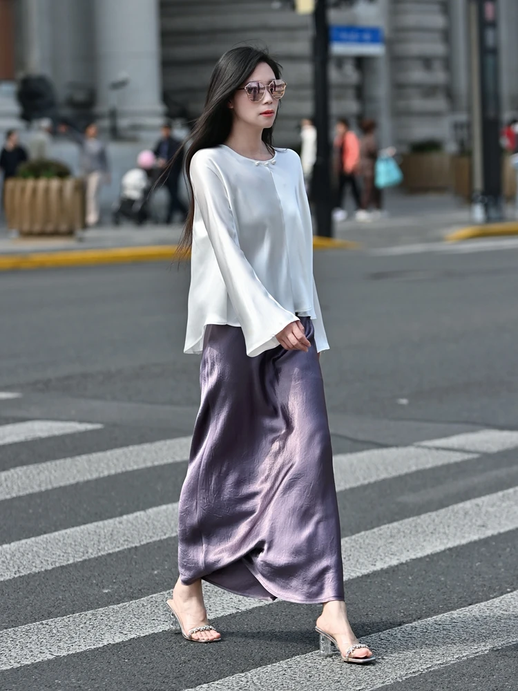 

Original Design Autumn 2025 Women's Straight Long Skirt Versatile Slimming Acetate Texture Midi Skirt Ele Sle