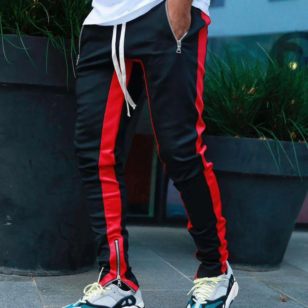2025 Men Sweatshirts Jogging Pants Men Casual Pants Men Stylish Color Block Zip Pockets Drawstring Sports Skinny Trousers Pants