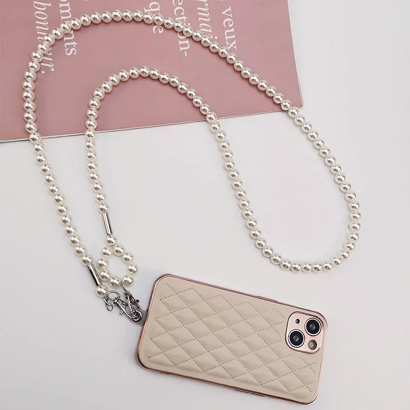 

_ Ремешок через плечо с жемчугом, подвесная веревка ручной работы, цепочка из бусин, ручная цепочка, многофункциональный и съемный Подвеска для телефона