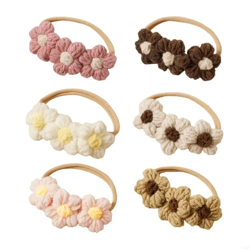 F1CB Delicate Knitted hHairband Baby Headband with Floral Accent Photography Props
