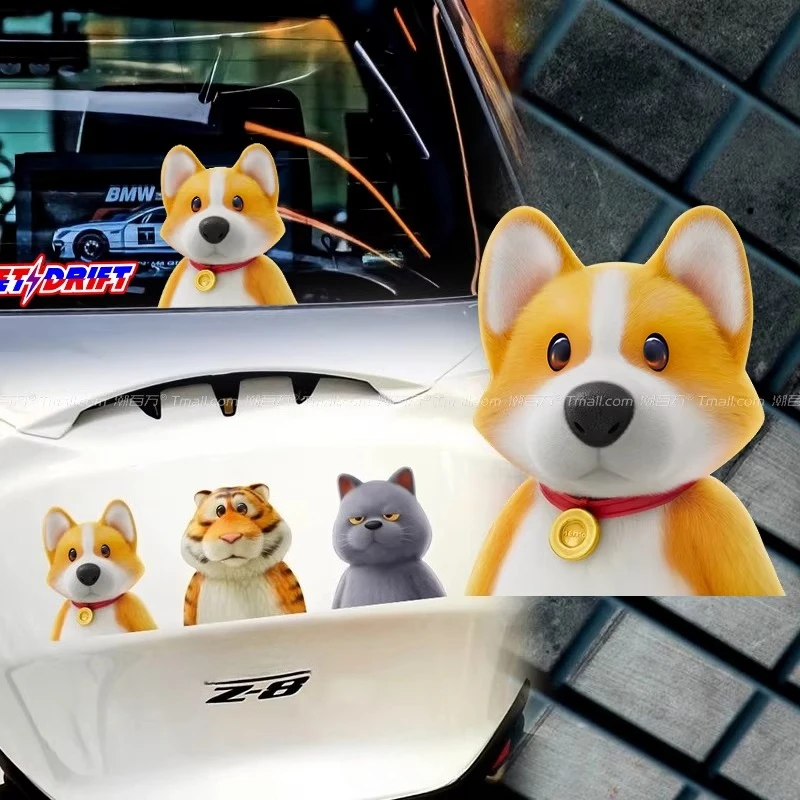 

Мультяшная наклейка на автомобиль с корги и бульдогом, милая наклейка с животными для электромобилей, мотоциклов, защита от дождя, наклейка на окно, кузов, декор, наклейка на шлем