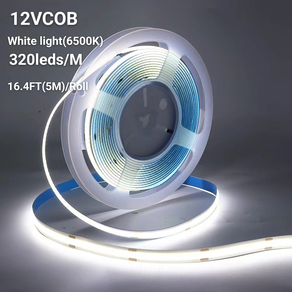 

Световая лента Cob шириной 8 мм, 1 рулон/2 рулона, 12 В, самоклеящаяся гибкая светодиодная лента низкого напряжения, 16, 4 фута (холодный белый свет 6500K/4000K нейтральный свет/3000K теплый белый свет) в рулоне, используется для спальни, кухни, украшения