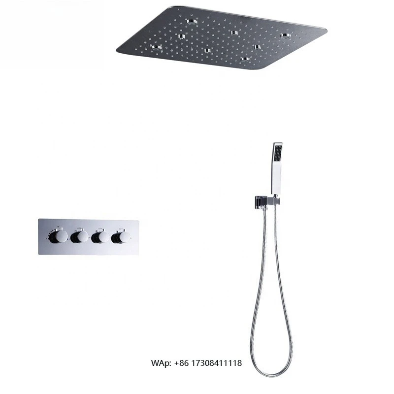 Bathroom 20-inch 7-color Led embedded thermostatic shower system faucet rain shower set