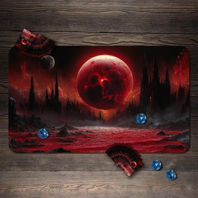 TCG  Playmat, Blood Sea Custom Play Mat, TCG Playmat with Zones urning red‑dark clouds fill the whole tcg one piece playmat