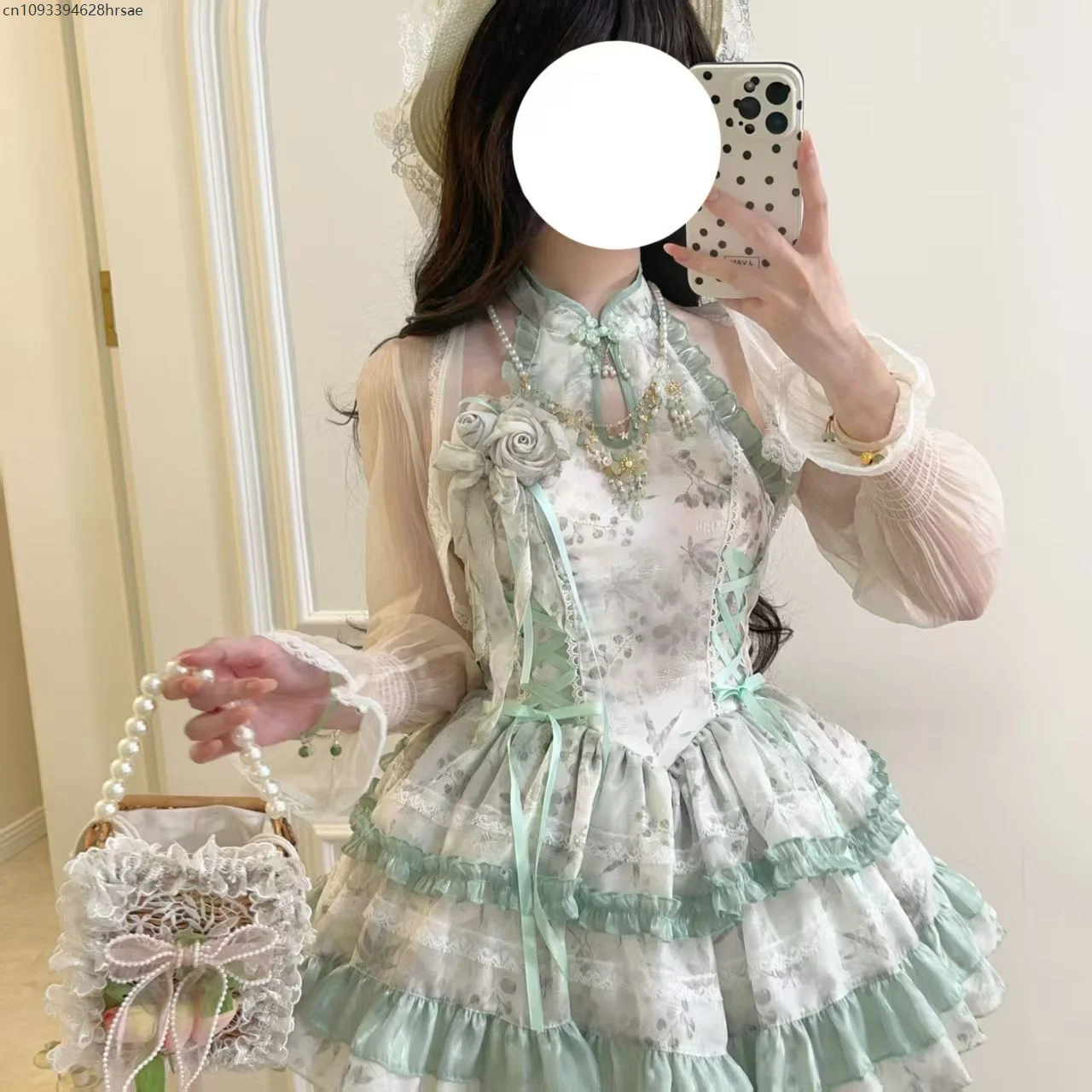 

Elegant Print Lace Ruffle Pink Sweet Y2k Tea Party Mini Dress 2025 New Chinese Style Vintage Lolita Jsk Princess Dress Women