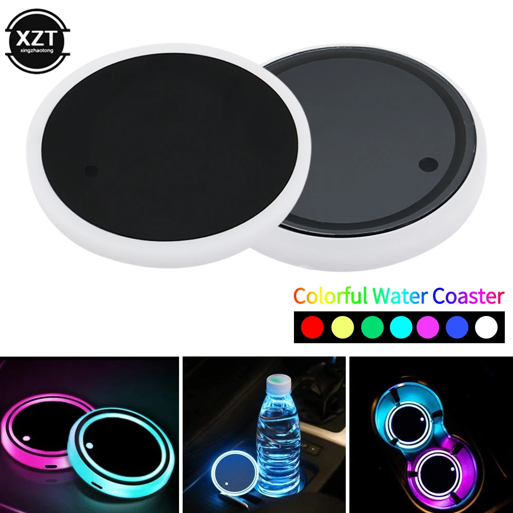 7 Colors Car LED Cup Holder Light Mats Car Coasters Bottle Atmosphere Light Constellation Backlight Lamp LED Cup Holder Pads NEW