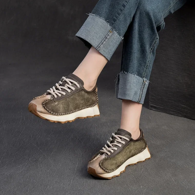 Careaymade-الجلد المدبوغ البقرة جلد طبيعي مختلط اللون Preppy فتاة تفلكن منصة إسفين الصيف السيدات ربيع الخريف مريح الموضة