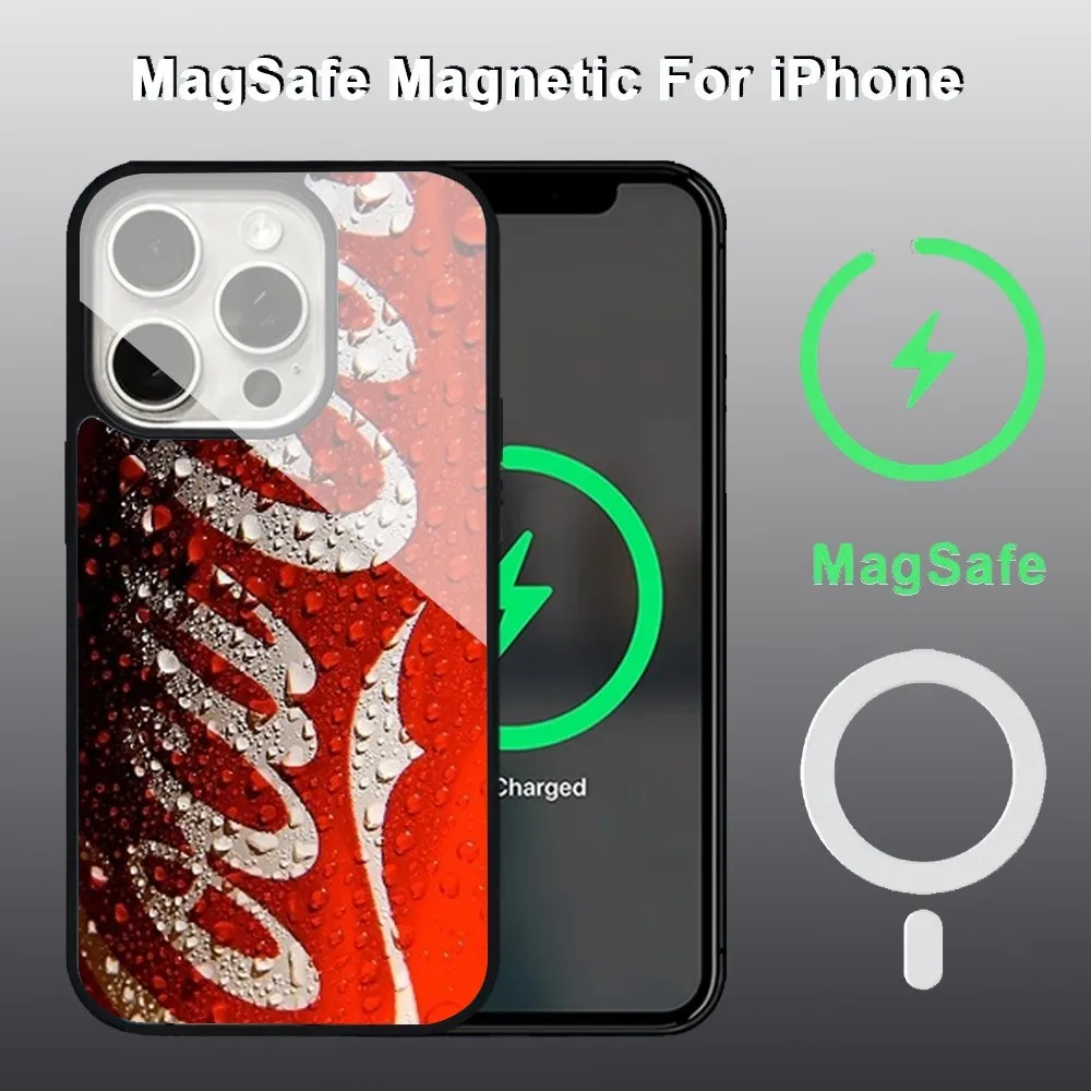 C-Coca Moda Cola Phone Case, cobertura de carregamento sem fio para iPhone 15, 14, 13 Pro Max, 11, 12 Mini, Alex Espelho, Magsafe