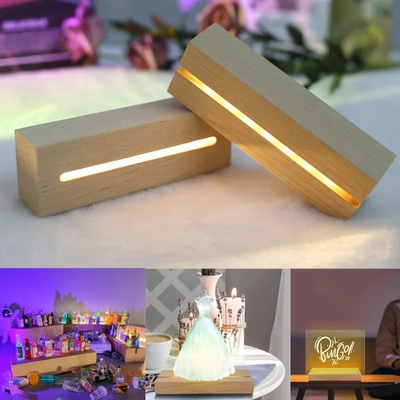 

Battery Powered 5.9 Inch Wooden Base LED Light Display Stand for DIY Custom Acrylic Night Light Resin Glass Art