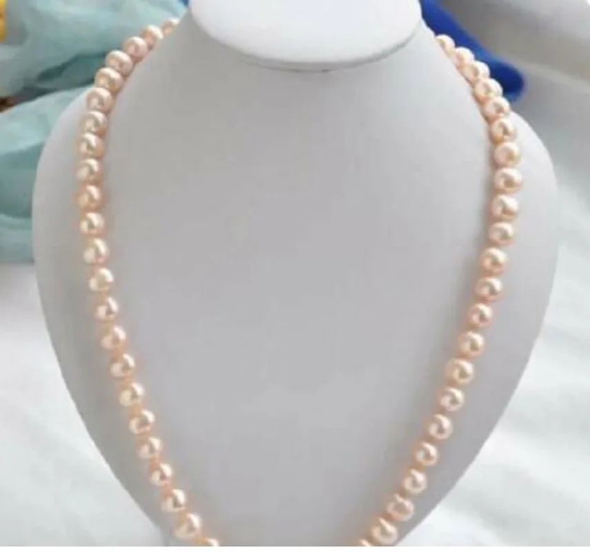 

16/36 inch charming AAA+7-8mm natural Nanhai pink necklace, 14K gold.