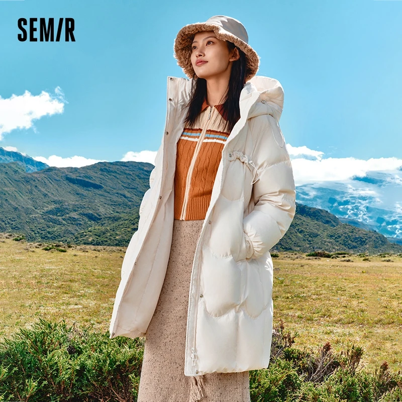 Semir Down Jacket Women Long Loose and Gentle Design 2023 New Winter Warm Hooded Textured Jacket