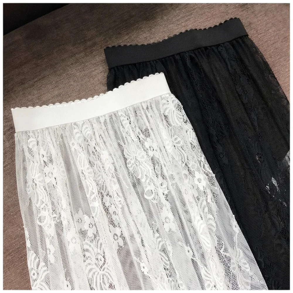 Long Lace Mesh Underskirt For Qipao White Slip Skirt Elegant Breathable A Line Petticoat Women Inner Dress Base Undergarment