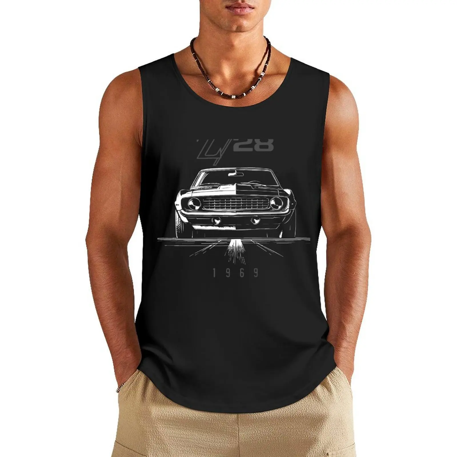 

1969 Camaro Z/28 Front View Muscle Car Art Tank Top Men's t-shirt anime t-shirts gym clothes man fitness Man gym clothes