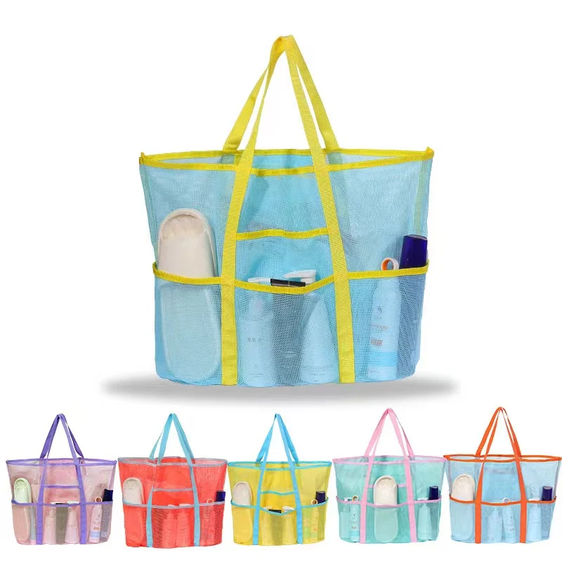 

2024 Large Beach Mesh Bag Kids Toys Storage Bags Bath Supplies Organizer Colorful Single Shoulder Outdoor Travel Camp Packs