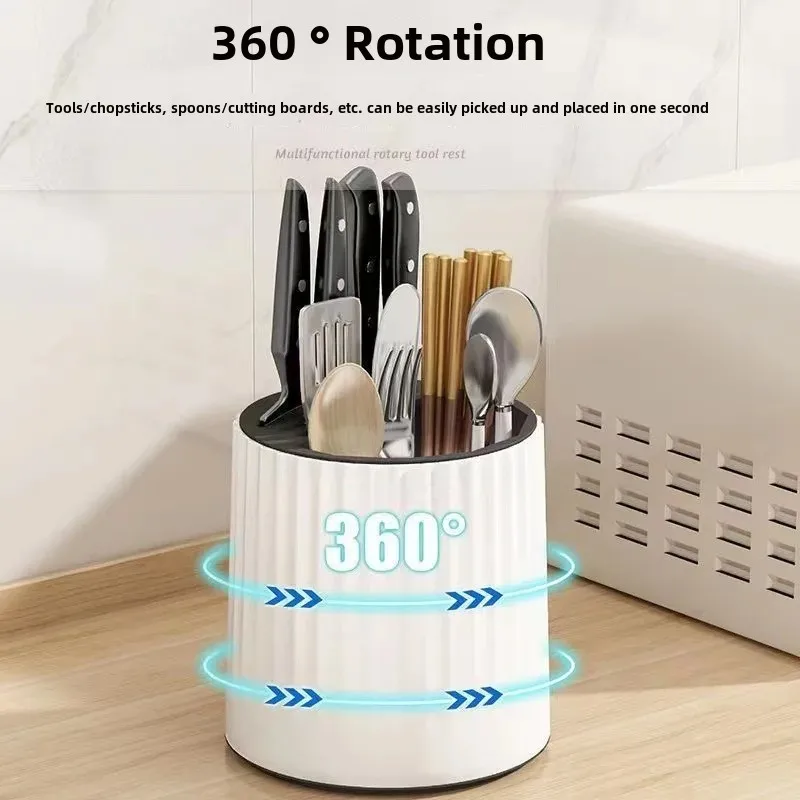 Multi-Functional Rotatable Knife Rack Kitchen Storage Chopsticks Organizer Integrated Tool Storage Rack Plastic Material