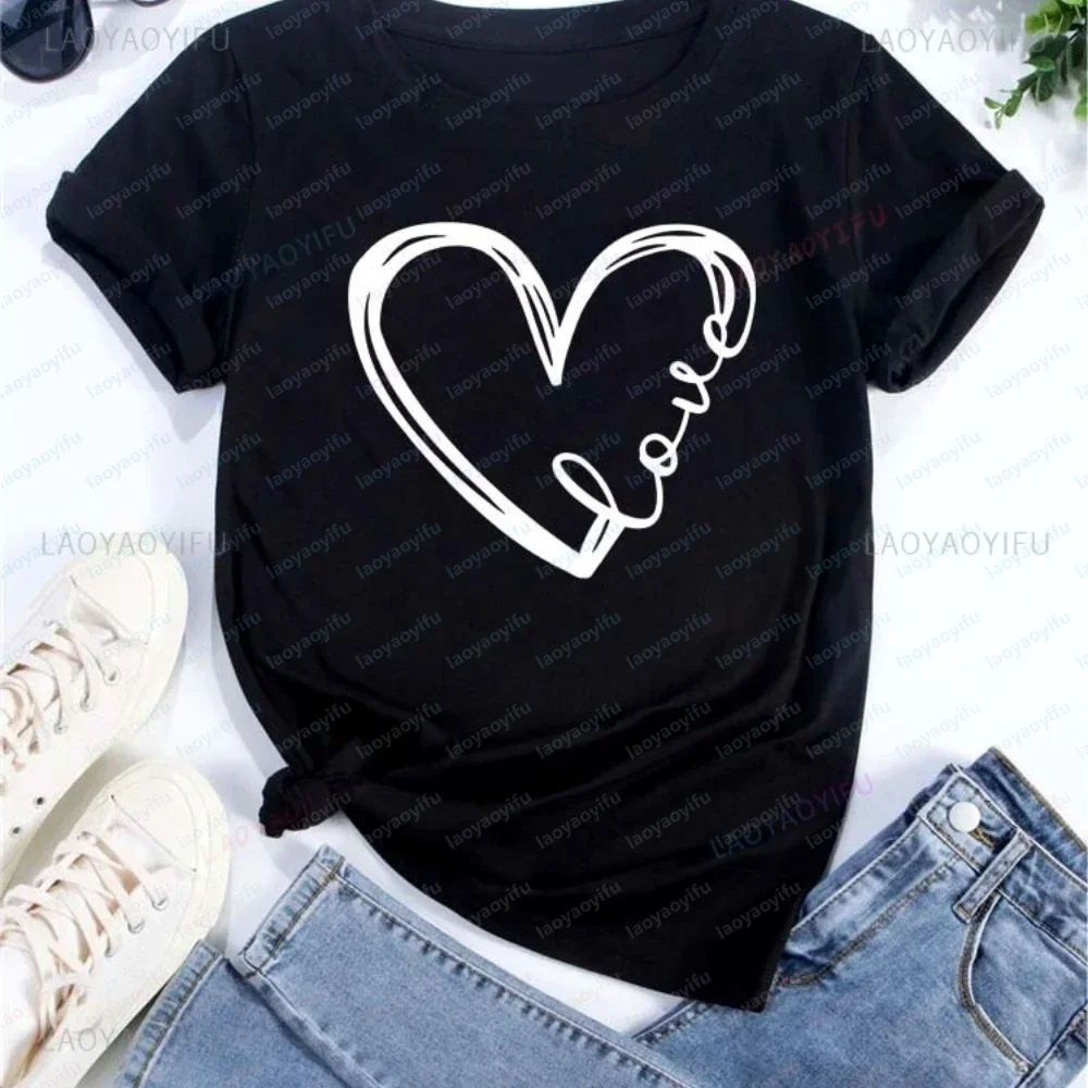 Love-themed Fashionable Women's Clothing Stylish Printed T-shirt, Women's Blouse, Short-sleeved Casual T-shirt for Ladies