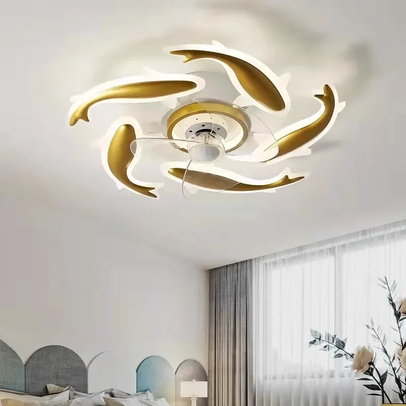 Imagem -03 - Modern Gold Led Teto Fan Light Decoração do Quarto Sala de Jantar Ventiladores de Teto com Luzes Lâmpadas de Controle Remoto