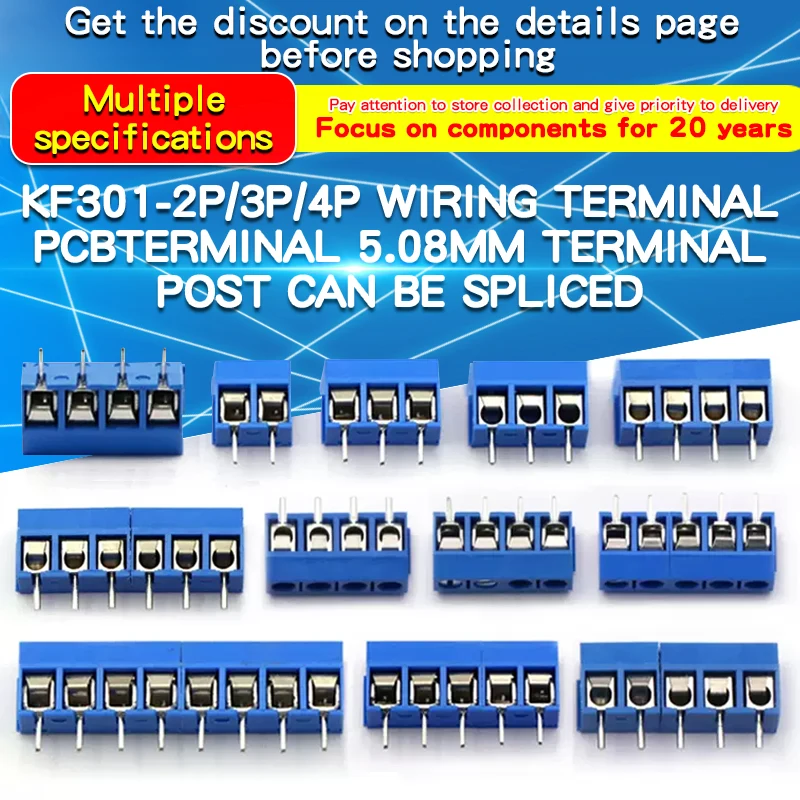 10 sztuk KF301-2P/3P/4P/5P/6P/7P/8P/9P/10P listwa zaciskowa 5.08mm złącze listwy zaciskowej PCB