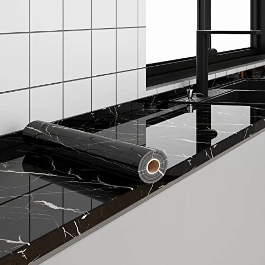 

24"x394" Black Marble Wallpaper Marble Contact Paper for Countertops Peel and Stick Countertops Self Adhesive Waterproof Remova