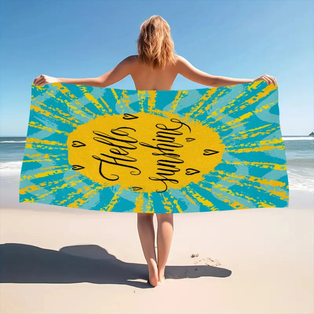 

Quick Drying Beach Towels hello Sunshine,pale Blue Yellow,ocean Oversized 30x60inch Printing Towel Super Absorbent Pool Towel