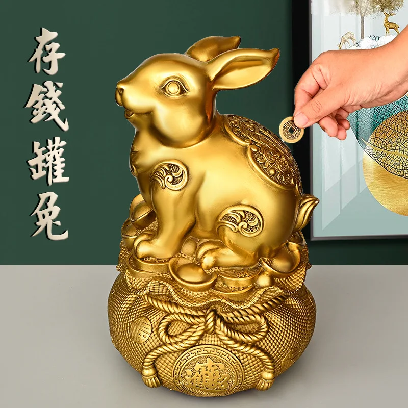 

Copper Rabbit Ornament Pure Copper Money Saving Lucky Rabbit Zodiac Rabbit Home Study Store Decoration Large Treasure Bowl Money