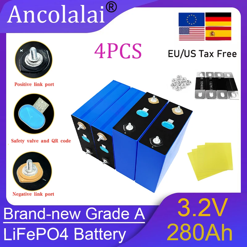 

New3.2V 280Ah LF-280K Lifepo4 battery DIY 4S 8S 12V 24V 48V RV EV A-class solar energy storage high-quality rechargeable battery
