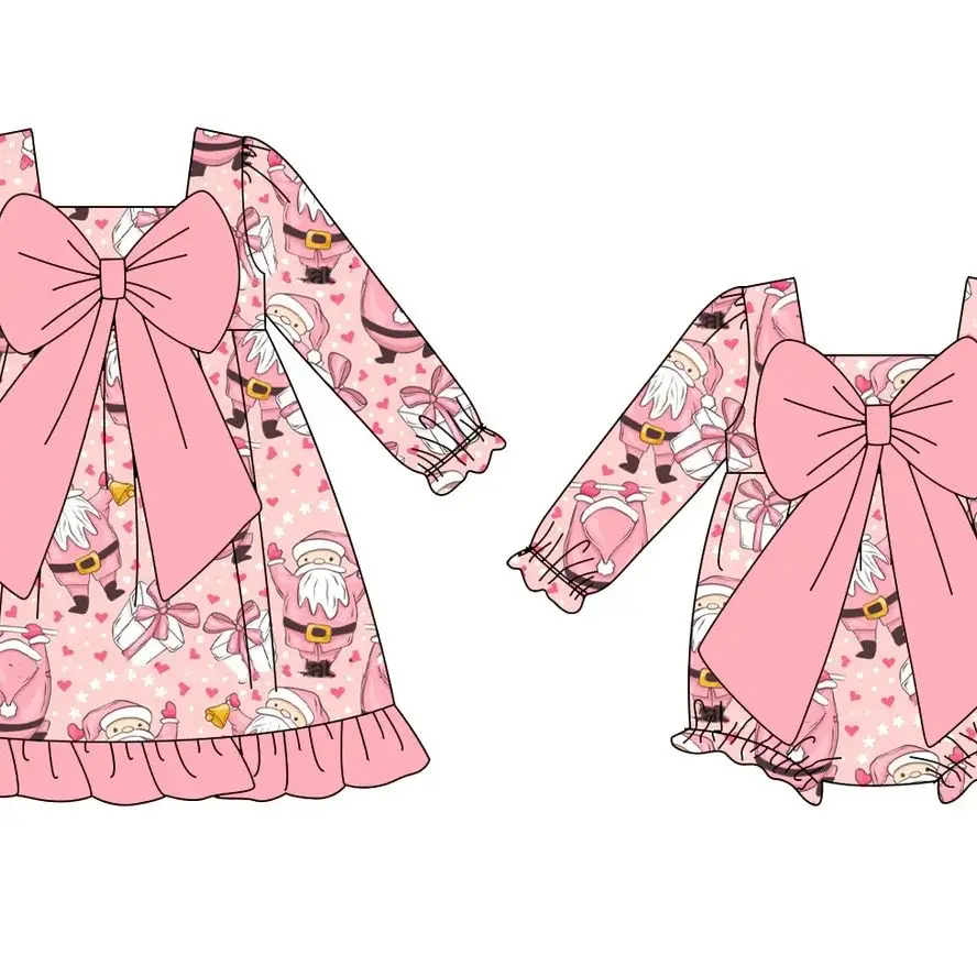 Infant Girls Christmas Costume Big Bow Dress Onesie Santa Girl Casual Dress Baby Romper Boutique Little Sister Clothing