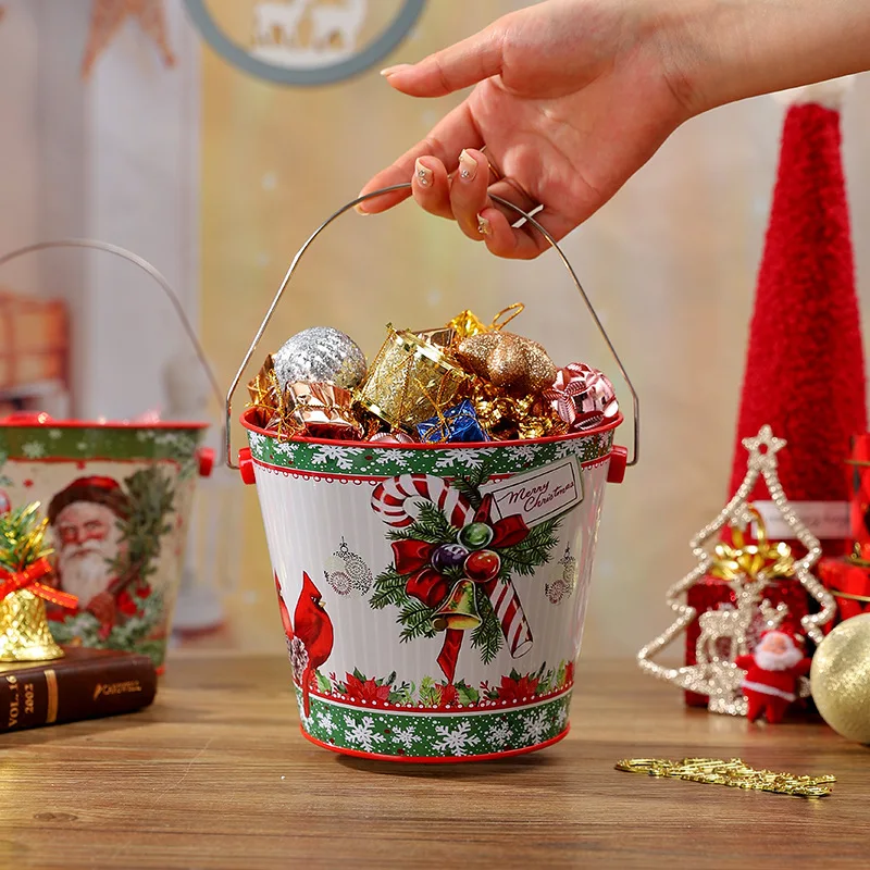 

6 шт., рождественские ручные ведра, коробка конфет, Санта-Снеговик, рождественские узоры, жестяная коробка, контейнер для печенья, органайзер, рождественский декор, подарки