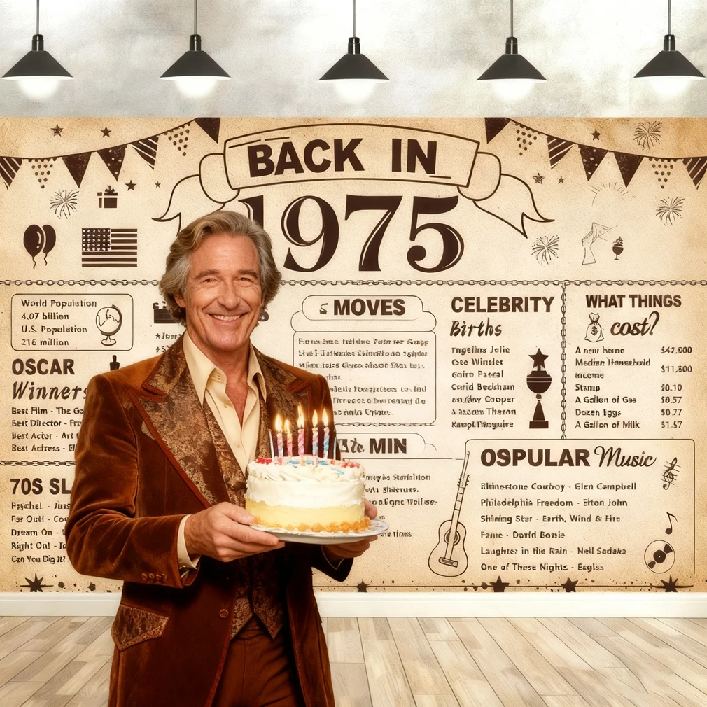 

50th Birthday Party Decoration Backdrop Banner 1975 Retro Old Poster Style Background Photography Props Anniversary Celebration