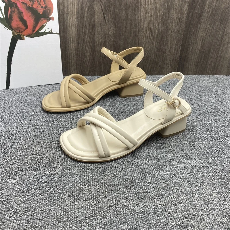 

Roman Sle Thong Sandals Women's Genuine Leather Open Toe Slip-On Summer New Sle Thi Heel Fairy Wind Sandals
