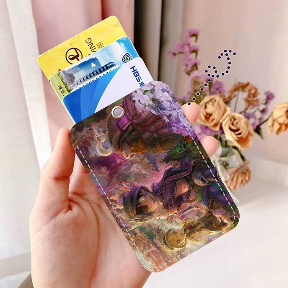 Anime Made In Abyss 1Pc Access Card Case Leather Card Holder Keychain Key Ring Door Access Tags ID Card Case Keychain