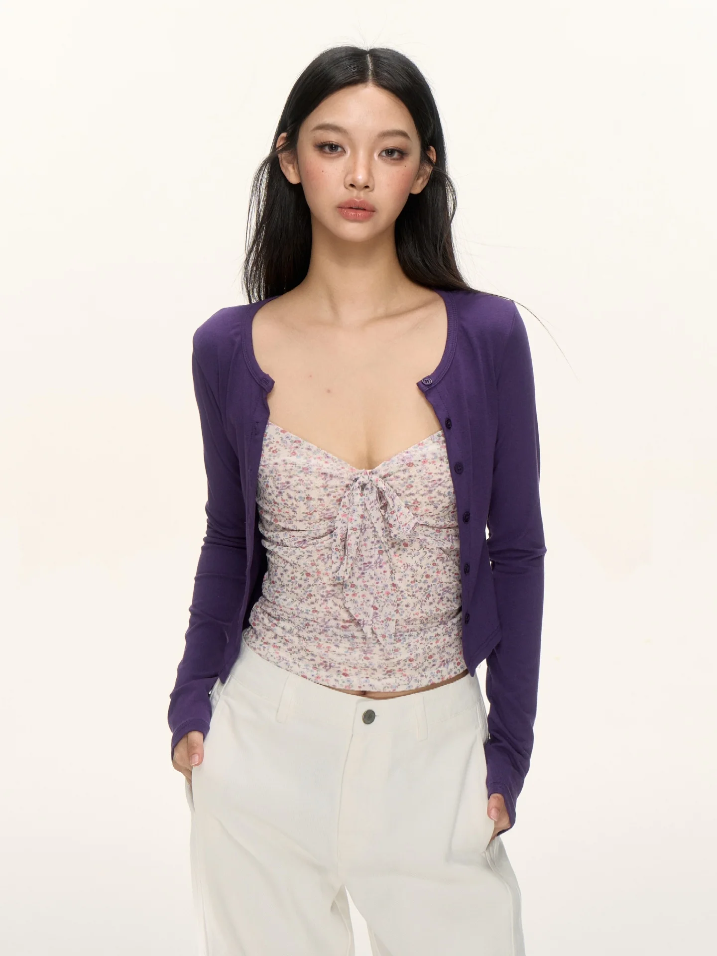 

Женский вязаный свитер Nova B Purple Slim Fit: Новинка ранней весны, потрясающий и модный топ, летний комплект с длинными рукавами