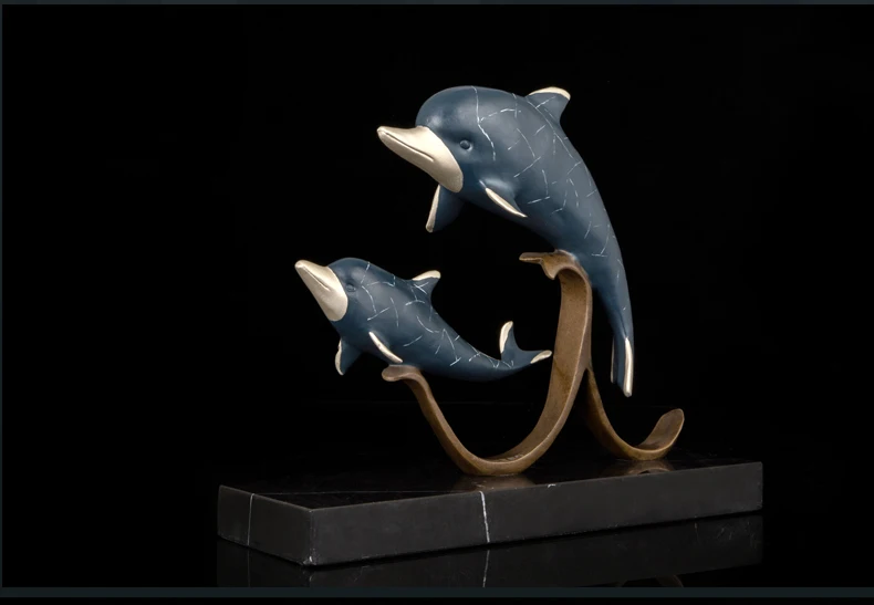 Large TOP COOL art Collection dolphin porpoise delphis fish 3D brass Sculpture HOME BAR CLUB Company decoration