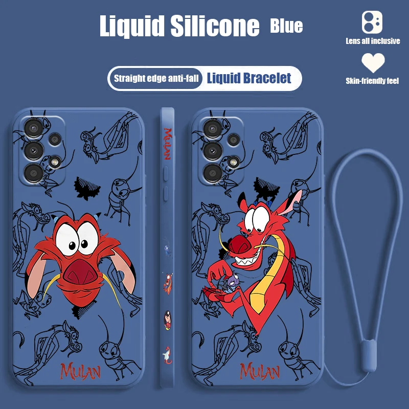 Disney Mulan Dragon Anime per Samsung A91 A81 A71 A51 A41 A31 A21S A11 A05 A04 A03S A02S A55 A35 custodia per telefono con corda sinistra liquida