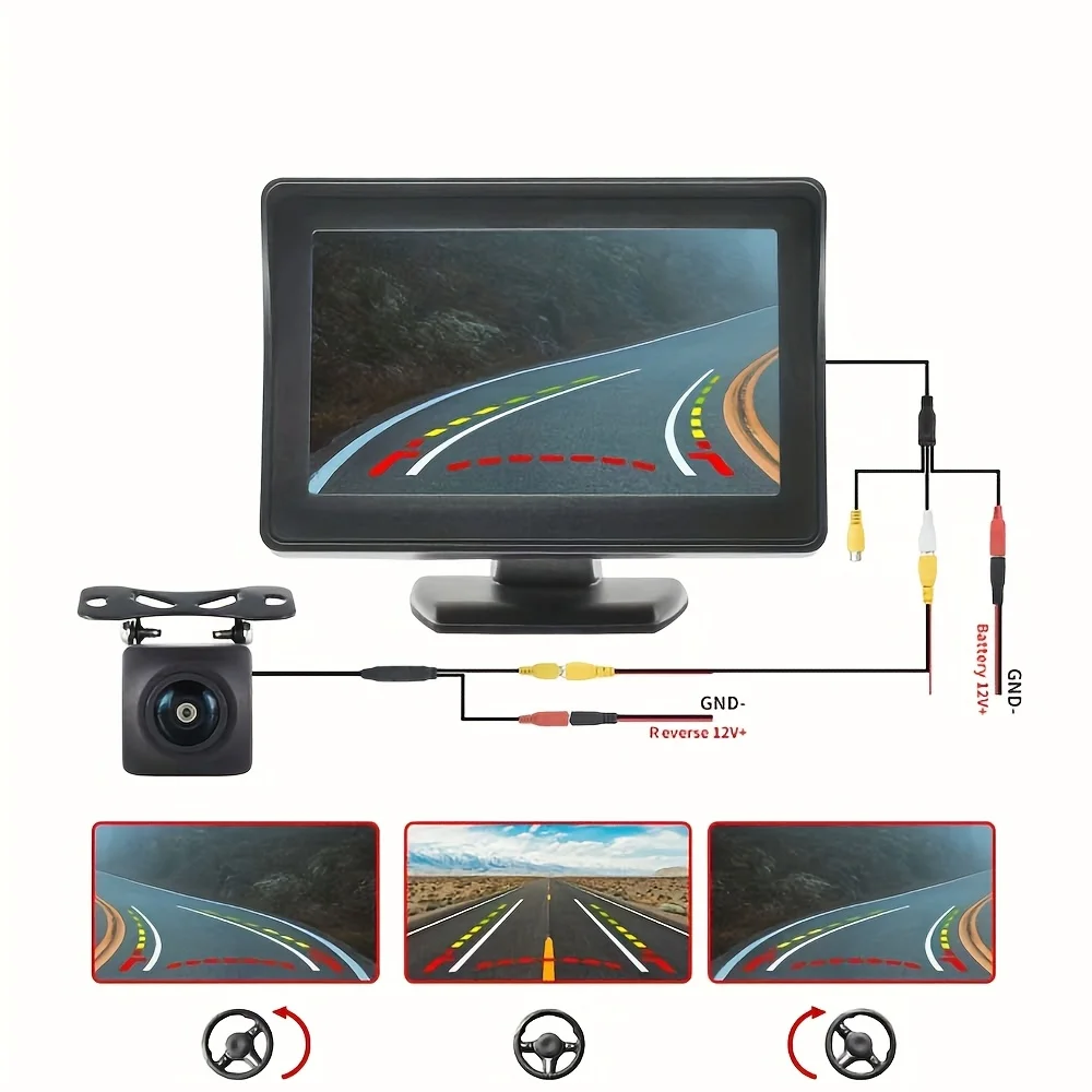 4.3in Monitor HD Dynamic Trajectory Rear View Camera+Moving Guide Parking Line Backup Camera Reverse System Night Vision