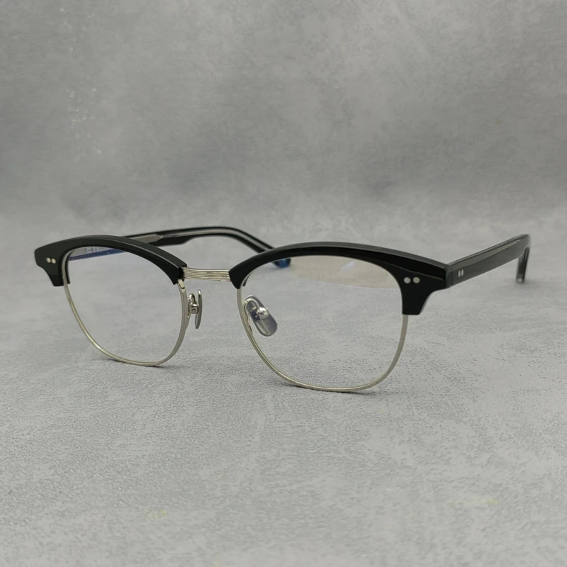 Handmade Titanium Acetate Retro Square Glasses Frame Men Trendy Semi Rim Eyeglasses Women Top Quality Vintage Eyebrow Eyewear